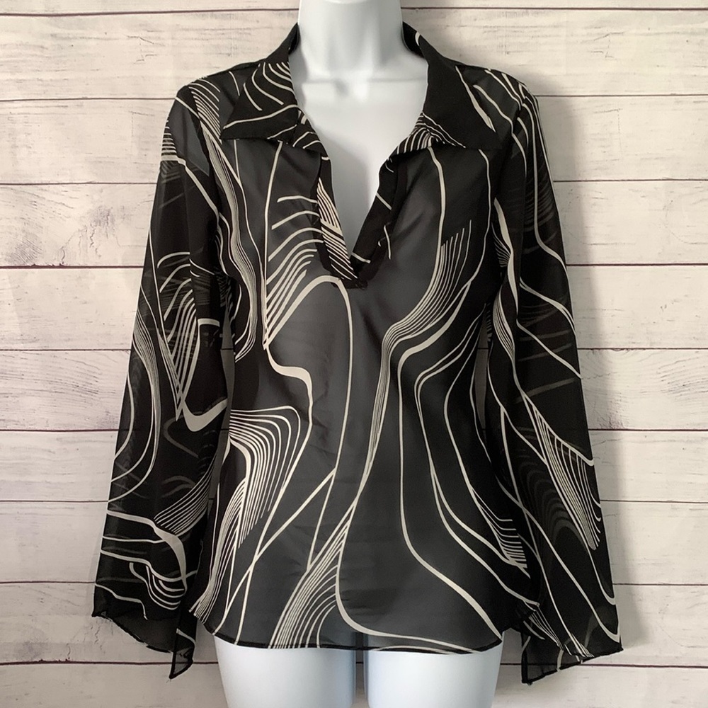 One Heart Clothing LA Black/White Sheer Collared Blouse